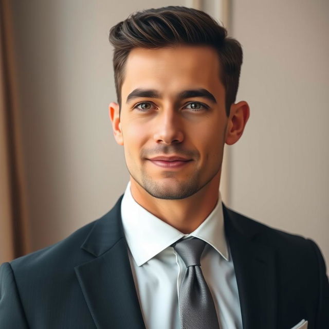 A close-up portrait of a well-dressed man in a tailored suit