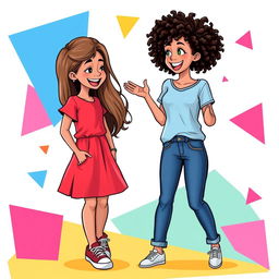 Two girls engaging in a lively conversation, depicted in a vertical orientation