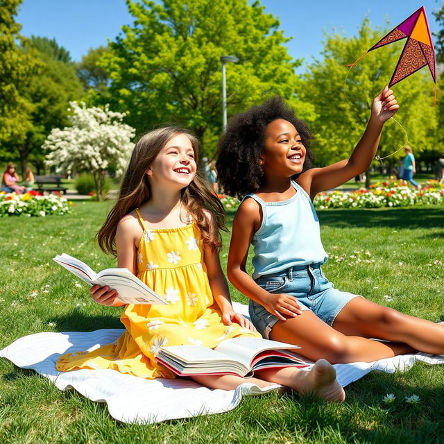 Two girls enjoying a sunny day at a park