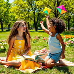Two girls enjoying a sunny day at a park