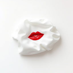 A minimalist artistic composition featuring a white cloth laid flat on a plain white background