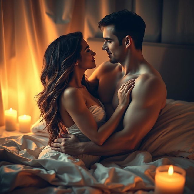 An artistic depiction of sensual intimacy between two adults, highlighting their chemistry and connection