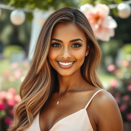 A close-up portrait of a beautiful woman, showcasing her confidence and allure