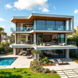 A modern architectural villa located on the outskirts of a city