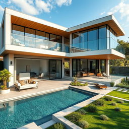 A modern architectural villa located on the outskirts of a city