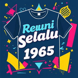 A stylish t-shirt design featuring the text 'Reuni Selalu Setia 1985' prominently displayed