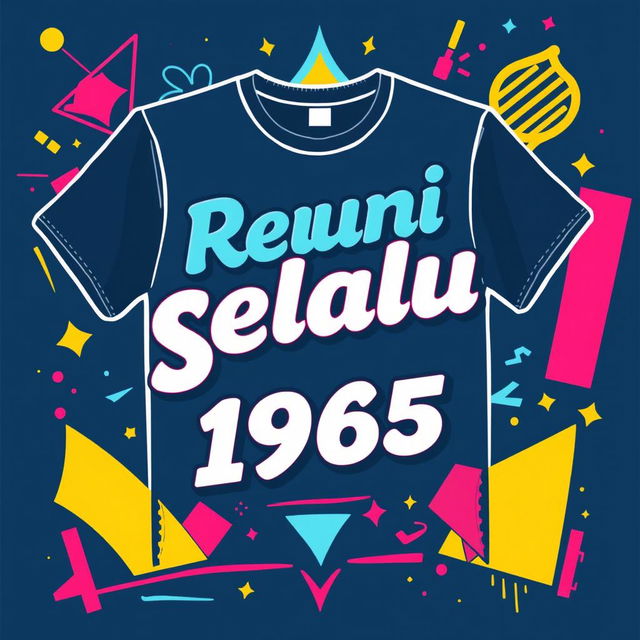A stylish t-shirt design featuring the text 'Reuni Selalu Setia 1985' prominently displayed