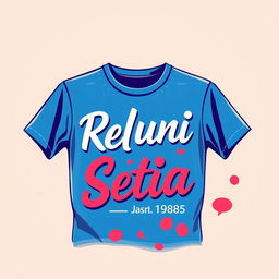 A stylish and modern t-shirt design featuring the text 'Reuni Selalu Setia' prominently displayed