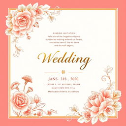 An elegant and creative wedding invitation card design featuring floral patterns and traditional motifs