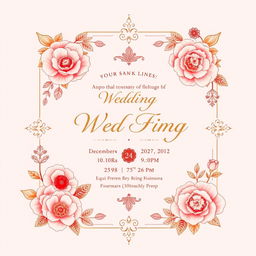 An elegant and creative wedding invitation card design featuring floral patterns and traditional motifs