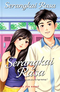 A book cover for a novel titled 'Serangkai Rasa', featuring a high school setting with male and female teenagers
