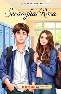 A book cover for a novel titled 'Serangkai Rasa', featuring a high school setting with male and female teenagers