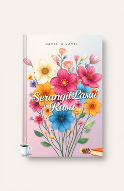 A vibrant cover design for a novel titled 'Serangkai Rasa'