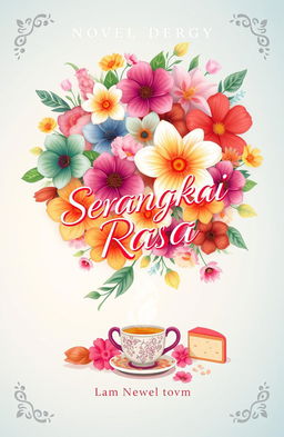 A vibrant cover design for a novel titled 'Serangkai Rasa'