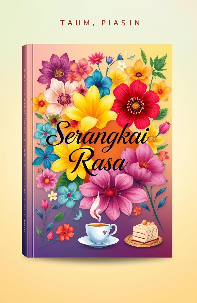 A vibrant cover design for a novel titled 'Serangkai Rasa'