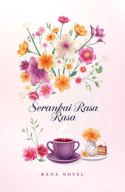 A vibrant cover design for a novel titled 'Serangkai Rasa'
