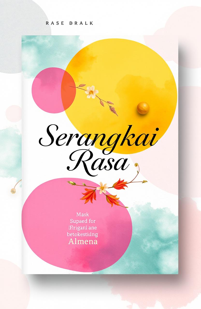 A captivating book cover design for a contemporary novel titled 'Serangkai Rasa', featuring a vibrant and modern aesthetic