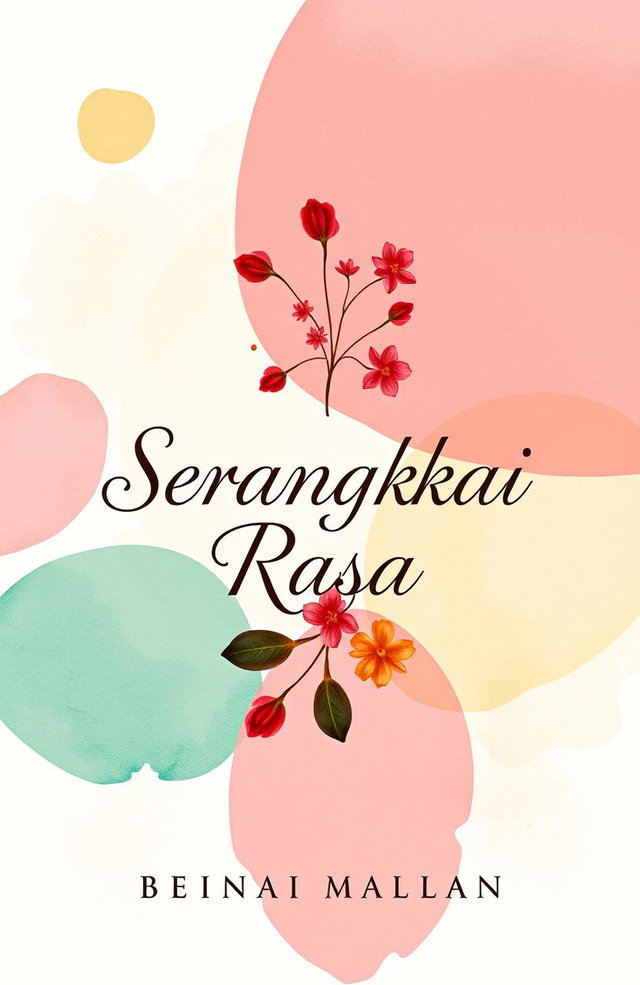 A captivating book cover design for a contemporary novel titled 'Serangkai Rasa', featuring a vibrant and modern aesthetic