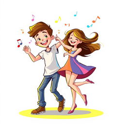 A vibrant and energetic illustration of a boy and girl dancing together