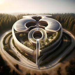 A unique hospital designed in the shape of a realistic human heart, with veins and arteries serving as pathways, set against a tranquil background.