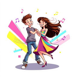 A vibrant and energetic illustration of a boy and girl dancing together