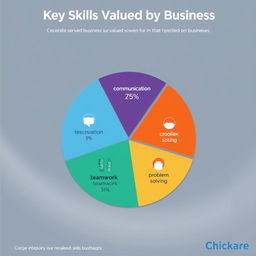 Create an infographic featuring a stylish and modern pie chart that displays the percentages of surveyed businesses valuing communication, teamwork, and problem-solving skills