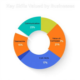 Create an infographic featuring a stylish and modern pie chart that displays the percentages of surveyed businesses valuing communication, teamwork, and problem-solving skills