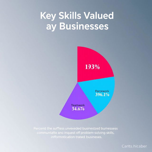 Create an infographic featuring a stylish and modern pie chart that displays the percentages of surveyed businesses valuing communication, teamwork, and problem-solving skills