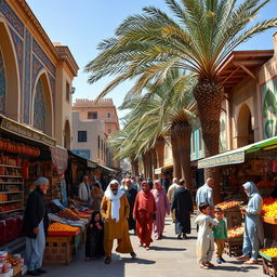 A vibrant and culturally rich scene of a 40-meter street in Chabahar, Iran, showcasing traditional and contemporary aspects of the local lifestyle