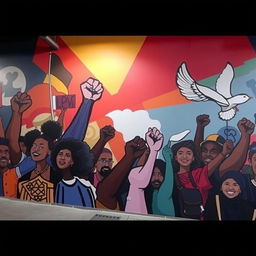 A powerful and thought-provoking mural depicting the impact of social justice movements, with a focus on themes of equality and human rights