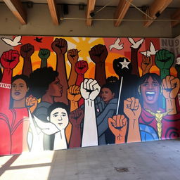 A powerful and thought-provoking mural depicting the impact of social justice movements, with a focus on themes of equality and human rights