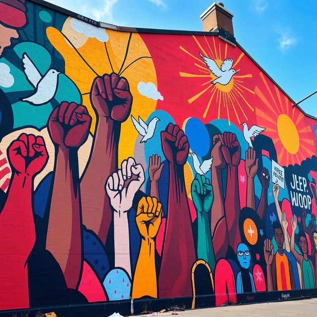 A powerful and thought-provoking mural depicting the impact of social justice movements, with a focus on themes of equality and human rights