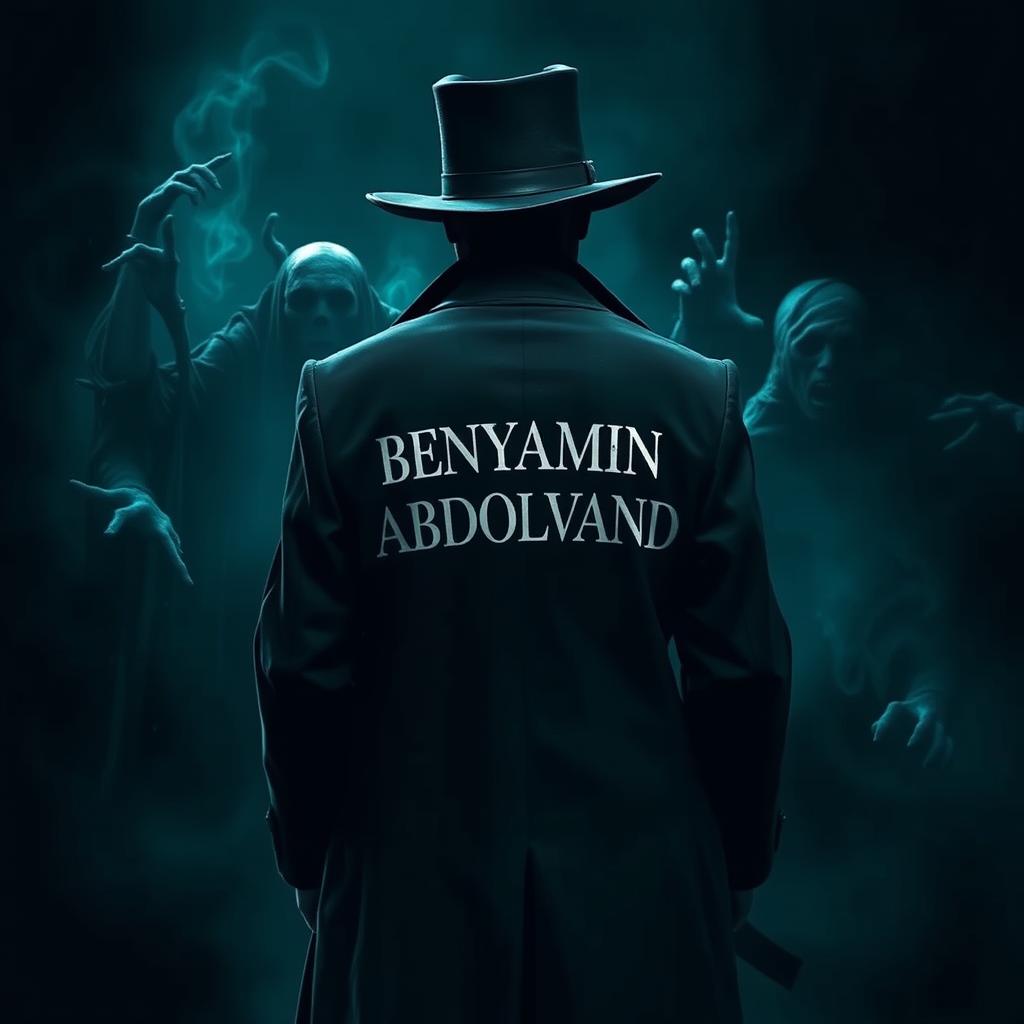 A mysterious figure wearing a long black coat and a stylish black hat, viewed from behind