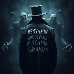 A mysterious figure wearing a long black coat and a stylish black hat, viewed from behind
