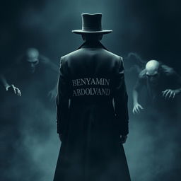 A mysterious figure wearing a long black coat and a stylish black hat, viewed from behind