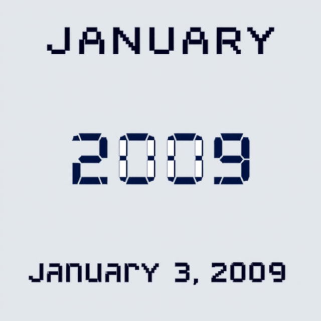 The date 'January 3, 2009' displayed in a Calibri font, with a pixelated effect to give it a digital, retro look