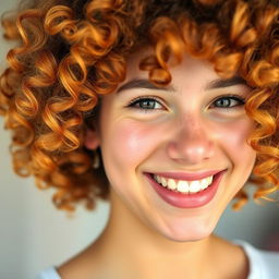 A close-up portrait of a person with vibrant curly hair, showcasing the texture and shine of each curl