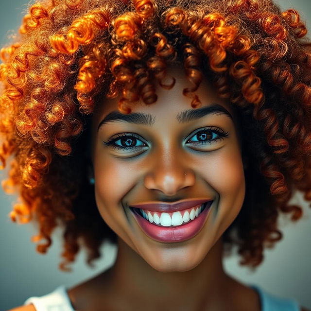 A close-up portrait of a person with vibrant curly hair, showcasing the texture and shine of each curl