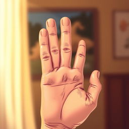 A detailed illustration of a person's hand showing four fingers raised, emphasized with a sharp focus on the fingers, against a softly blurred background