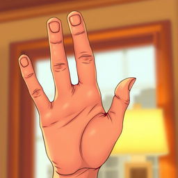 A detailed illustration of a person's hand showing four fingers raised, emphasized with a sharp focus on the fingers, against a softly blurred background