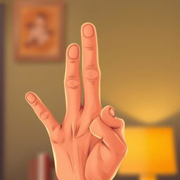 A detailed illustration of a person's hand showing four fingers raised, emphasized with a sharp focus on the fingers, against a softly blurred background