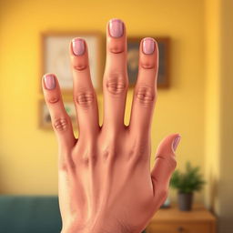 A detailed illustration of a person's hand showing four fingers raised, emphasized with a sharp focus on the fingers, against a softly blurred background