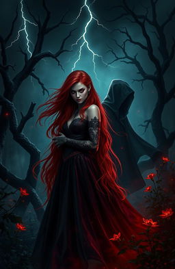 A captivating fantasy scene featuring a dark princess named Darkblood, who embodies dark love and mystery