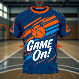 A vibrant, sporty basketball t-shirt design featuring bold graphics and an eye-catching color scheme