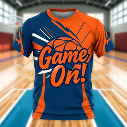 A vibrant, sporty basketball t-shirt design featuring bold graphics and an eye-catching color scheme