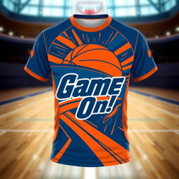 A vibrant, sporty basketball t-shirt design featuring bold graphics and an eye-catching color scheme