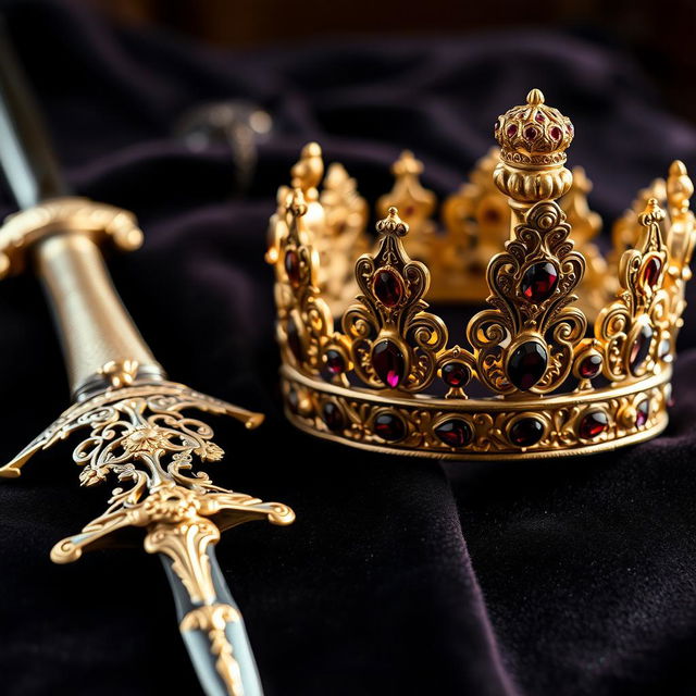 A beautifully detailed and ornate image featuring a sword and a crown