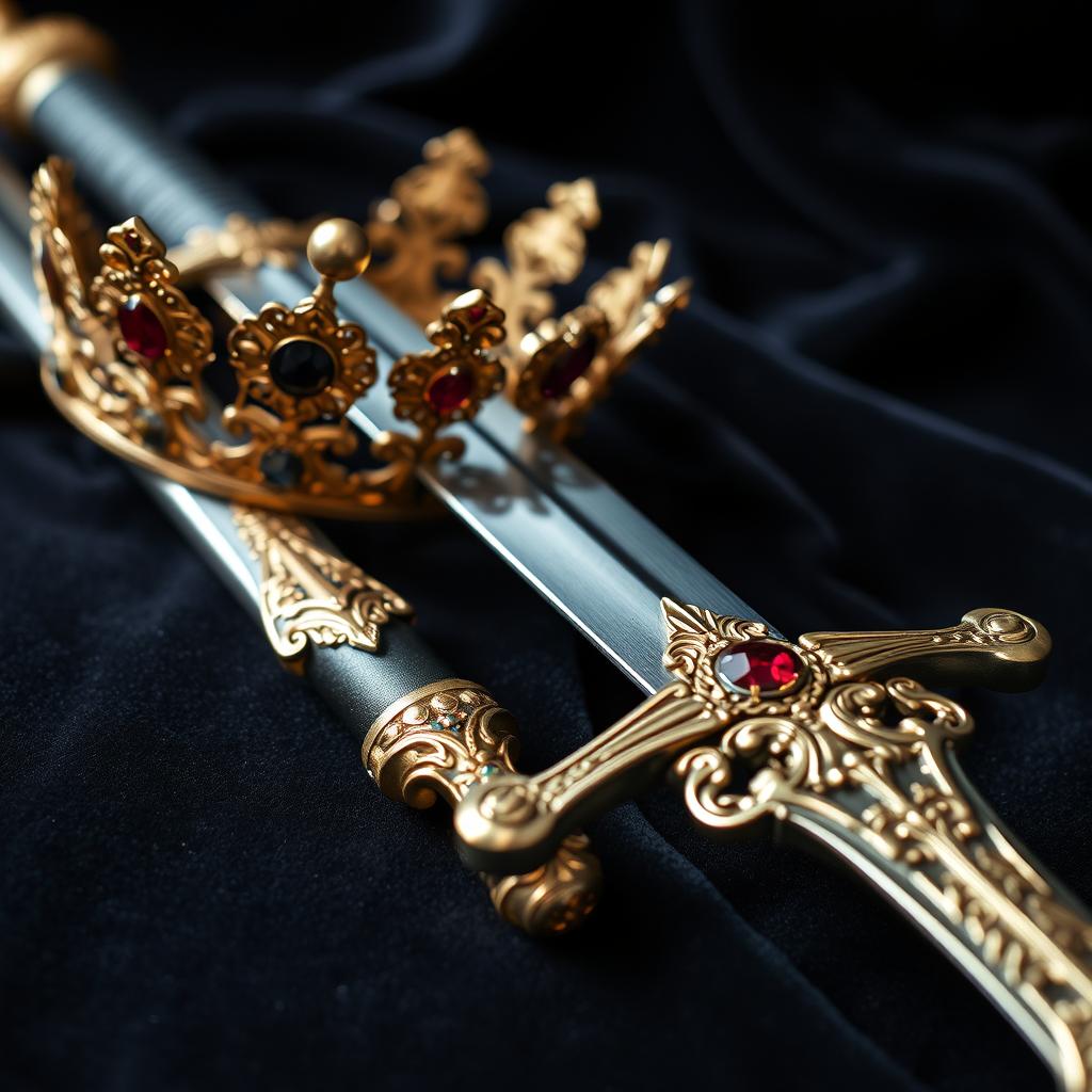 A beautifully detailed and ornate image featuring a sword and a crown