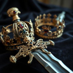 A beautifully detailed and ornate image featuring a sword and a crown
