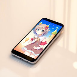 An elegant smartphone featuring a vibrant screen displaying an anime girl with colorful hair, styled in a playful manner